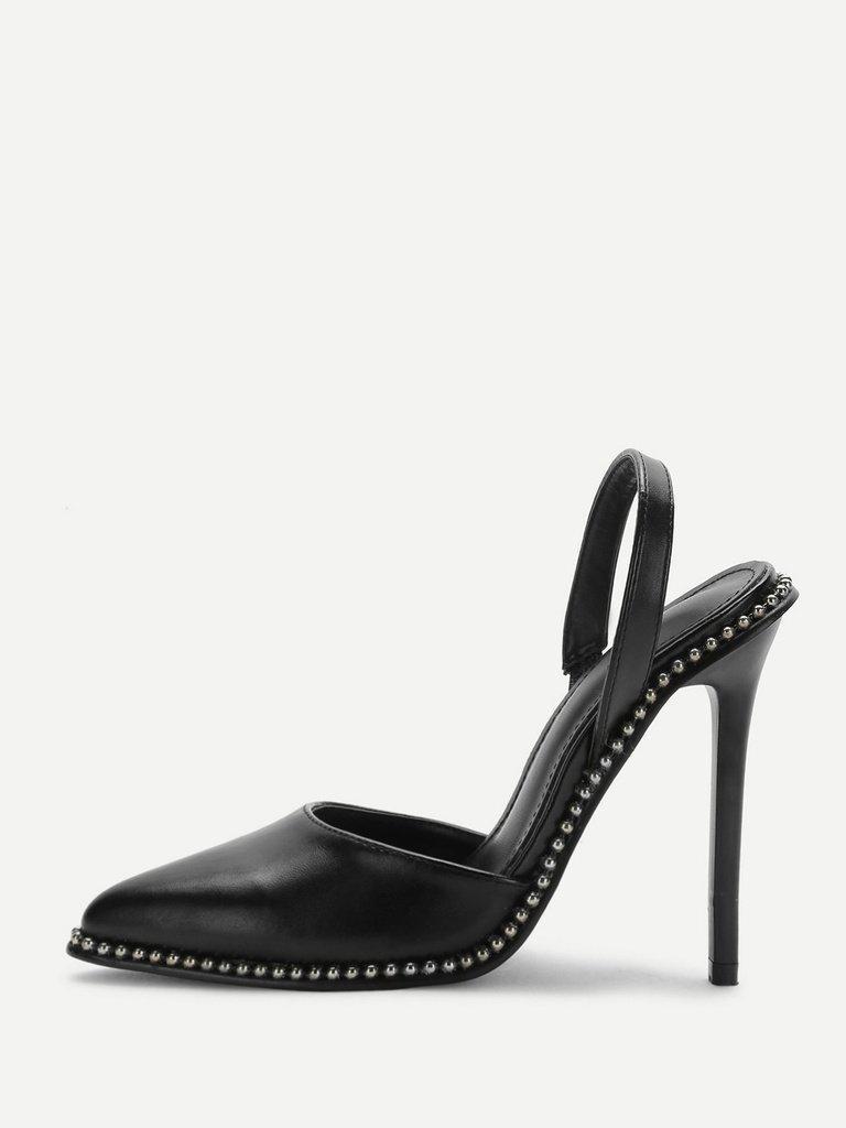 Studded Detail Slingback Stiletto Heels-shoes-Des Mess
