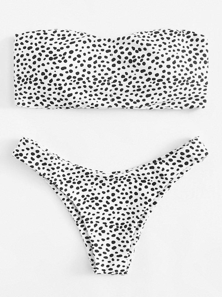 Dot Print Bandeau Bikini Set-swimwear-Des Mess