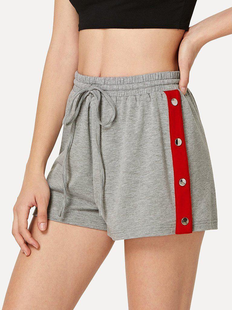 Buttoned Contrast Side Drawstring Shorts-bottom-Des Mess