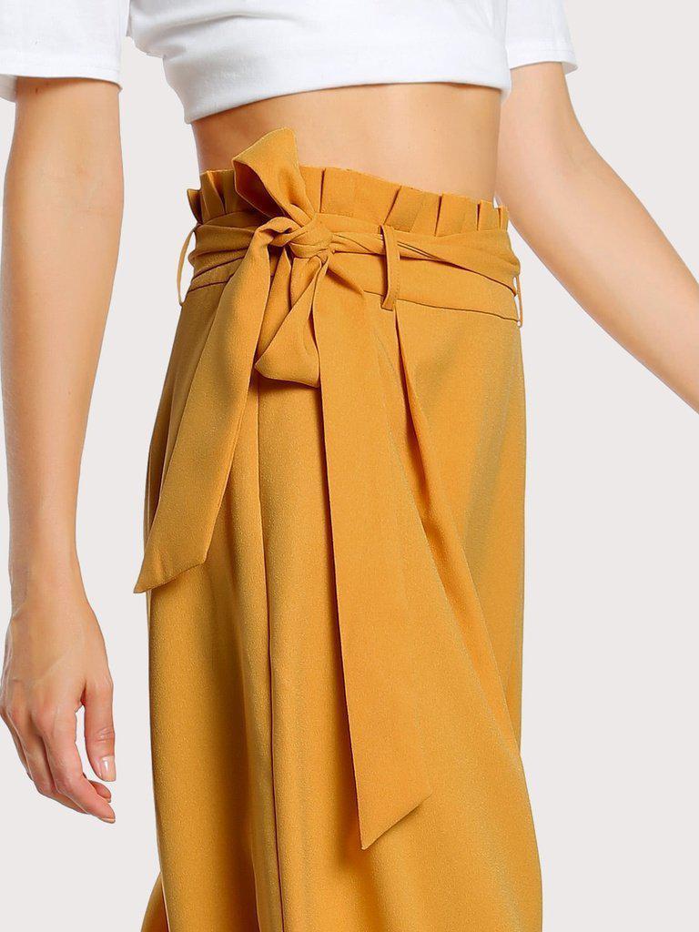 Frill Waist Belted Palazzo Pants-bottom-Des Mess