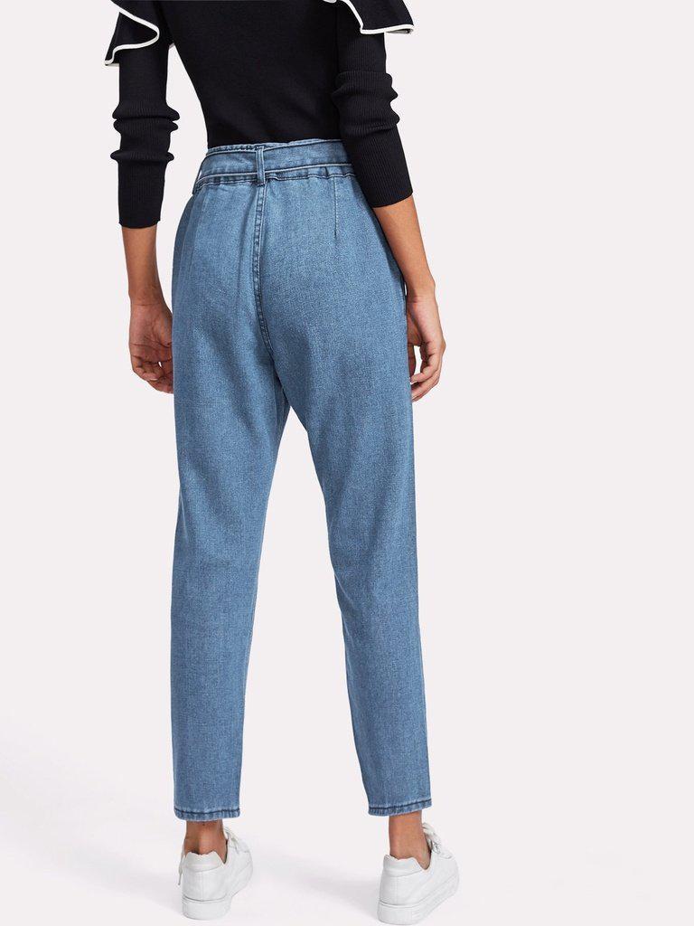 Seam Detail Self Tie Jeans-bottom-Des Mess
