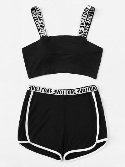 Two Tone Lettering Sports Bra & Shorts Set-sportswear-Des Mess