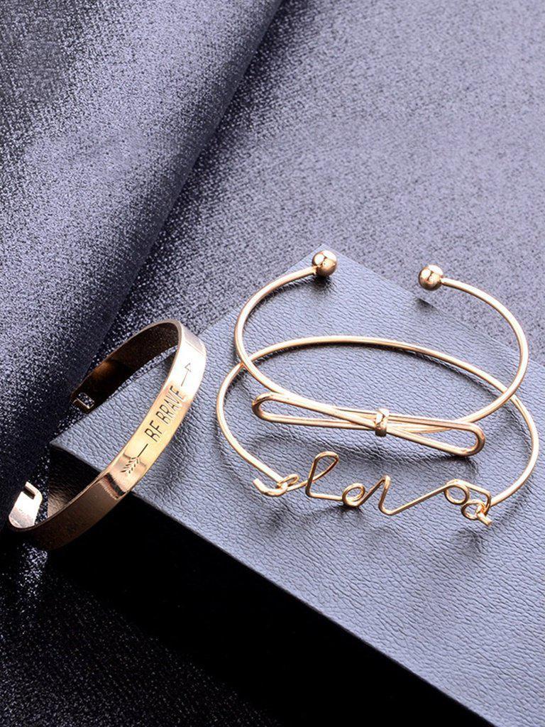 Bow & Letter Detail Bracelets Set 3pcs--Des Mess