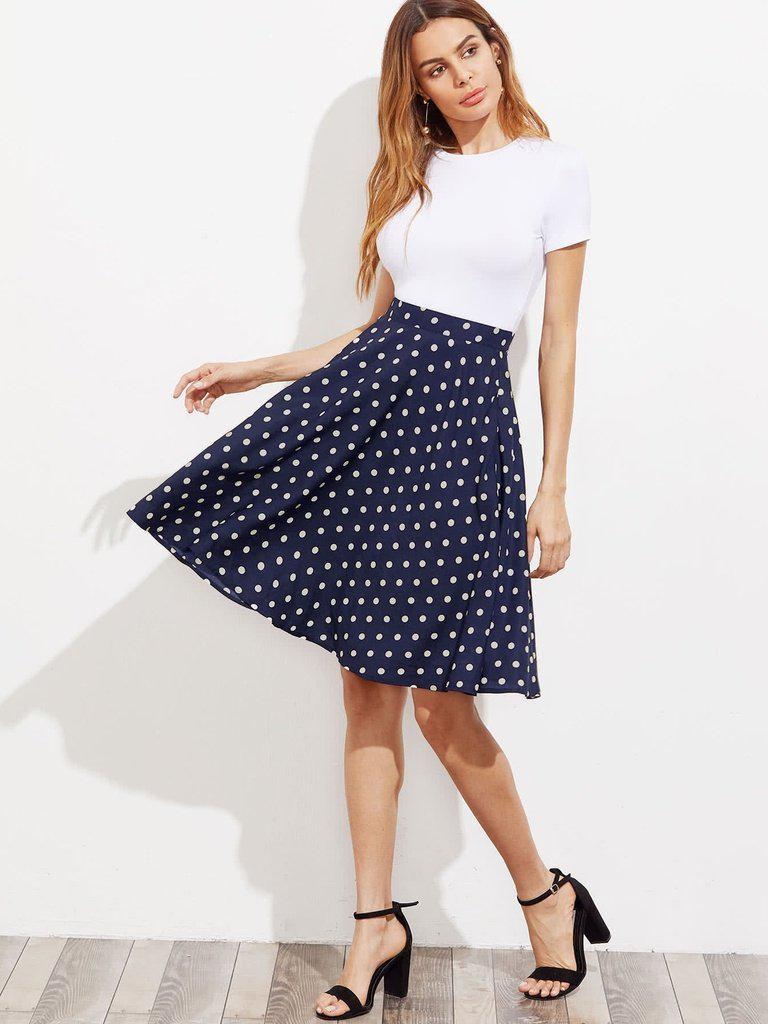 Hidden Pocket Detail Polka Dot Circle Skirt-bottom-Des Mess