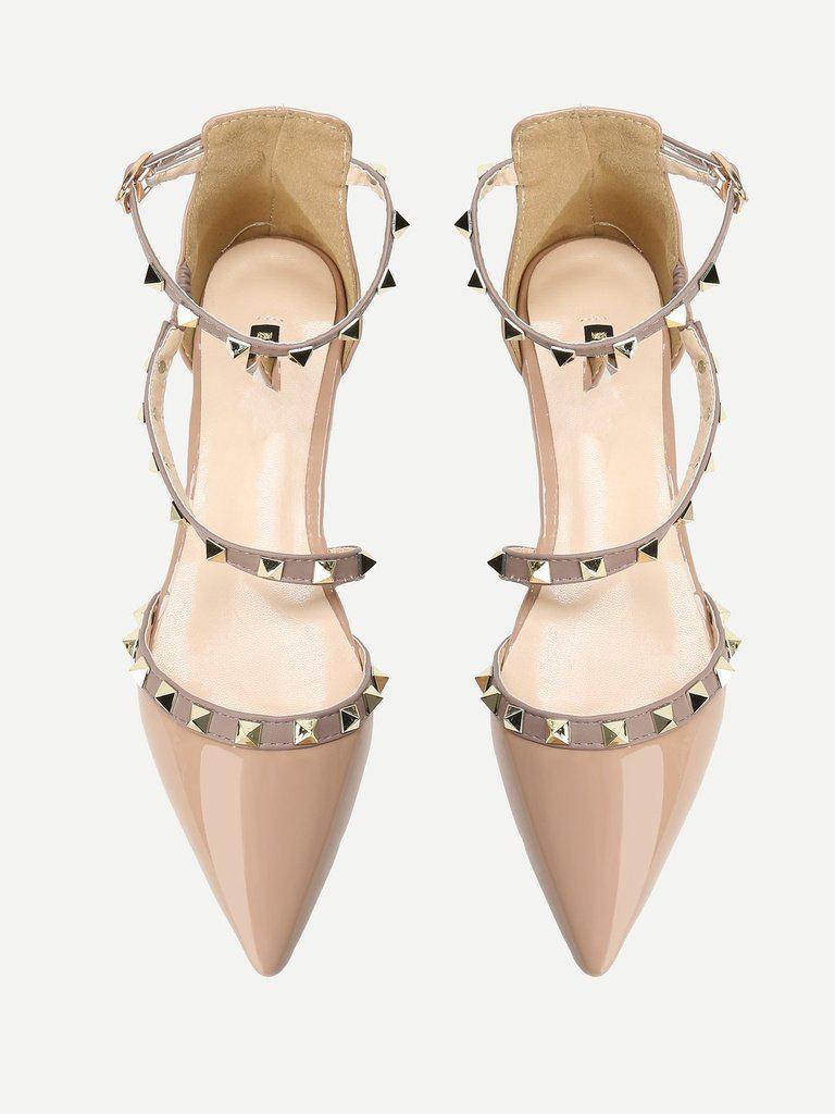 Pointed Toe Studded Decor Flats-shoes-Des Mess