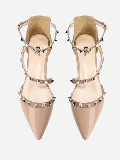 Pointed Toe Studded Decor Flats-shoes-Des Mess