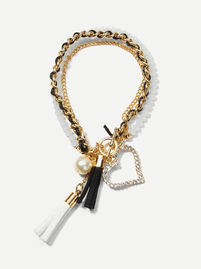Tassel Detail Layered Beaded Bracelet--Des Mess