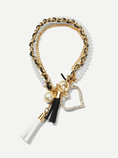 Tassel Detail Layered Beaded Bracelet--Des Mess
