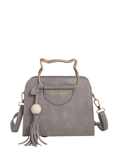 Tassel Detail Shoulder Bag With Cat Ear Handel-accessories-Des Mess