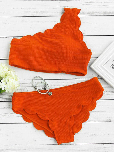 Scalloped Trim One Shoulder Bikini Set-swimwear-Des Mess
