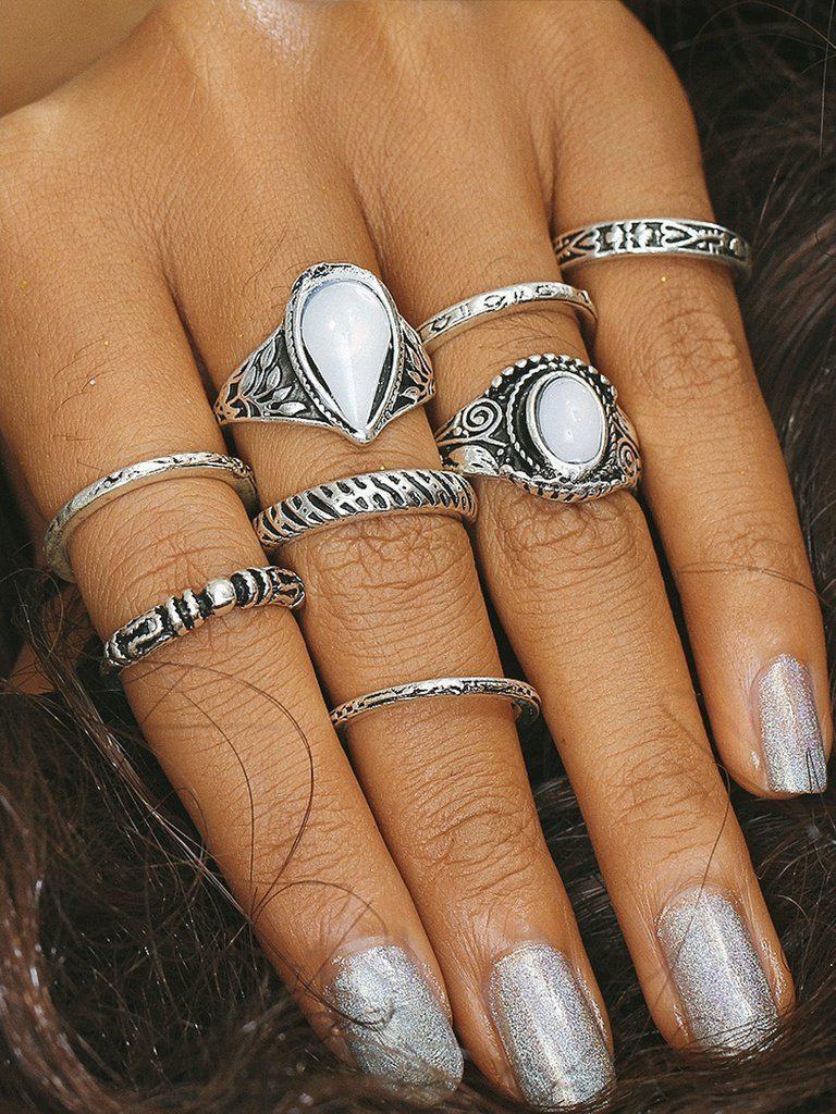Multi Shaped Ring Set 8pcs-jewelry-Des Mess