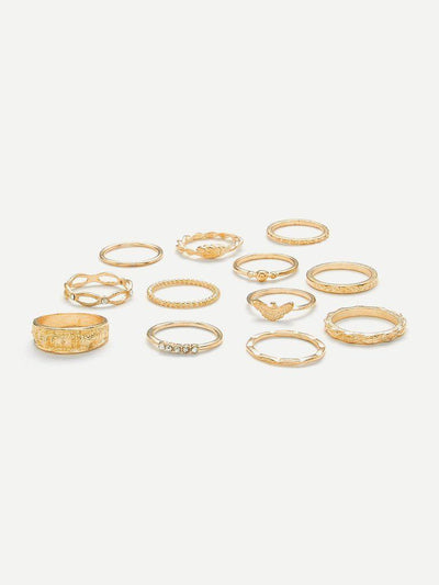 Multi Shaped Ring Set 12Pcs-jewelry-Des Mess