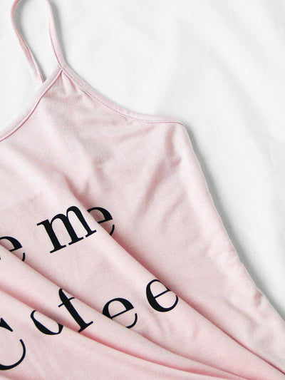 Letter Print Cami And Ruffle Shorts Pajama Set-loungewear-Des Mess
