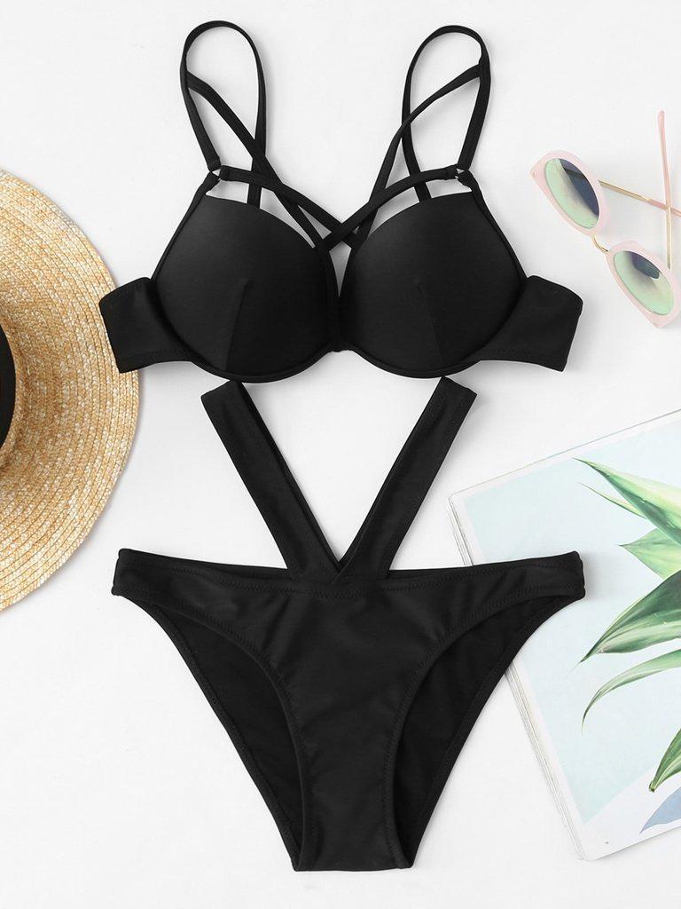 Strappy Push Up Bikini Set-swimwear-Des Mess