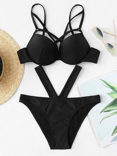Strappy Push Up Bikini Set-swimwear-Des Mess