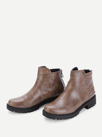 Studded Detail Back Zipper Ankle Boots-shoes-Des Mess