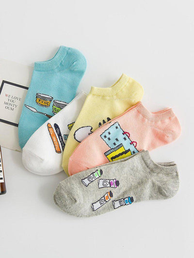 Mixed Pattern Invisible Socks 5Pairs-accessories-Des Mess