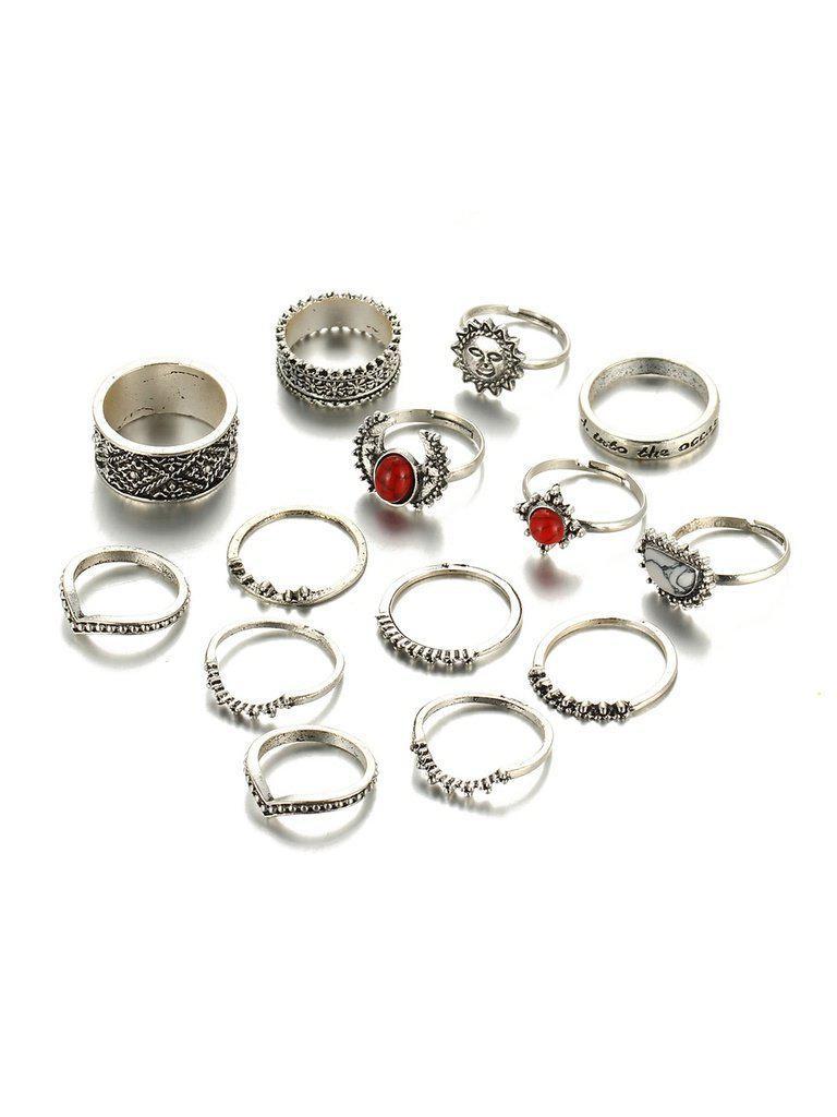 Red And White Turquoise Stone Vintage Rings Set-jewelry-Des Mess