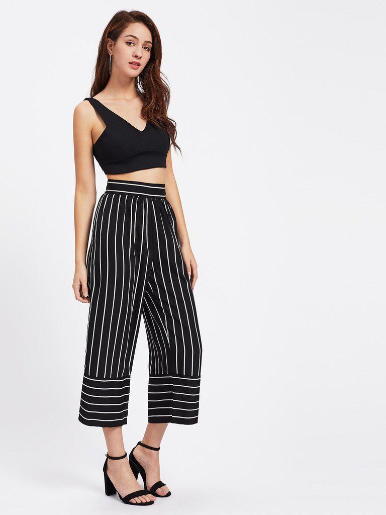 Striped Wide Leg Pants-bottom-Des Mess