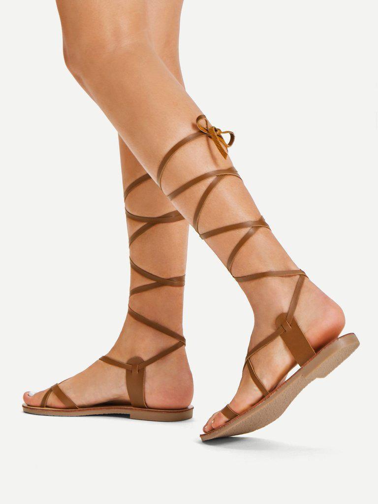 Lace Up Knee High Gladiator Sandal Boots-shoes-Des Mess
