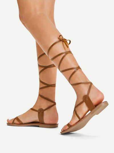 Lace Up Knee High Gladiator Sandal Boots-shoes-Des Mess