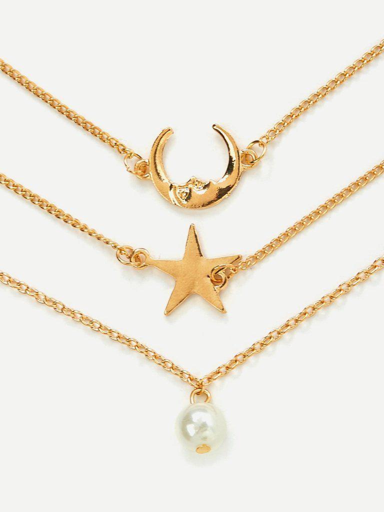 Moon & Star Design Link Bracelet Set--Des Mess