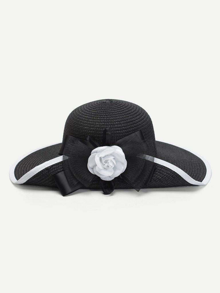 Flower Decorated Straw Hat With Bow--Des Mess