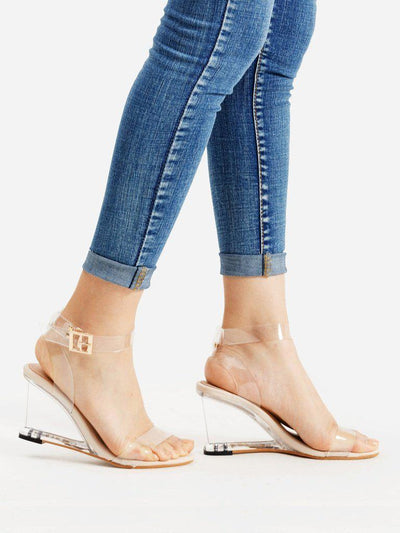 Metal Buckle Strappy Wedge Sandals-shoes-Des Mess