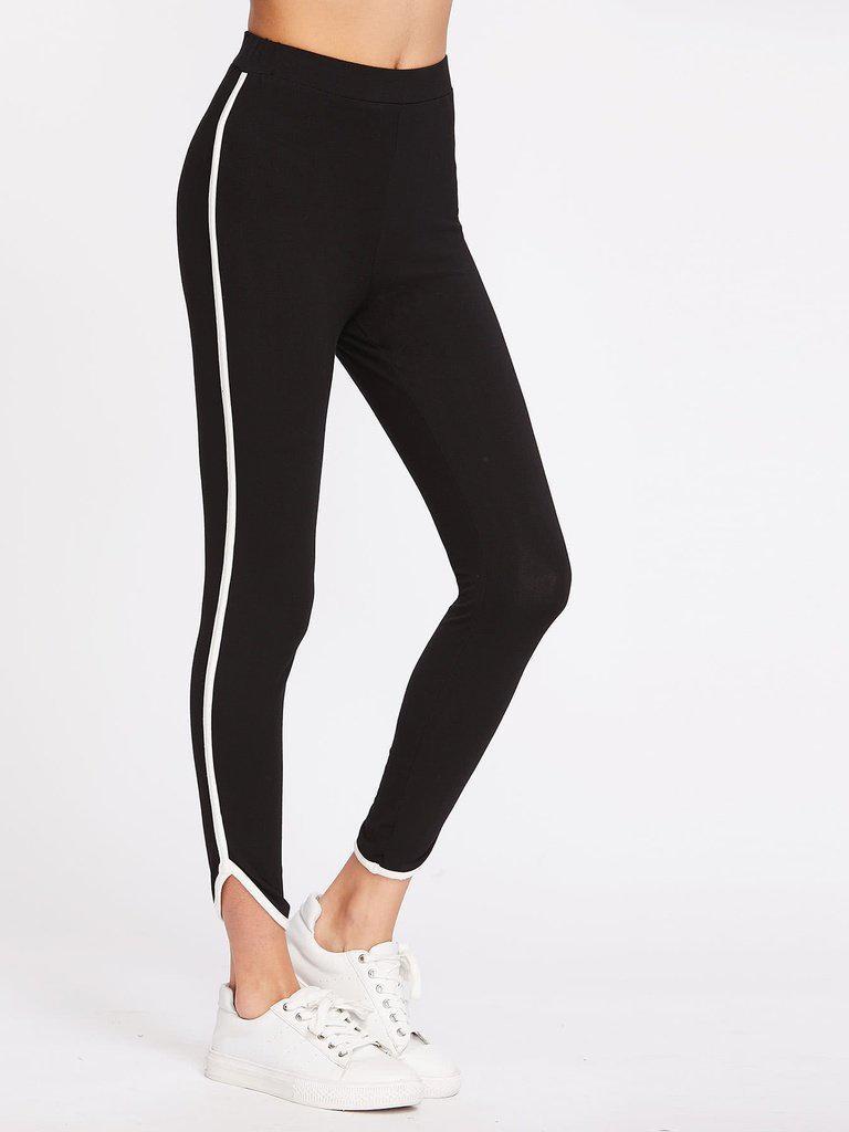 Contrast Binding Curved Hem Leggings-bottom-Des Mess