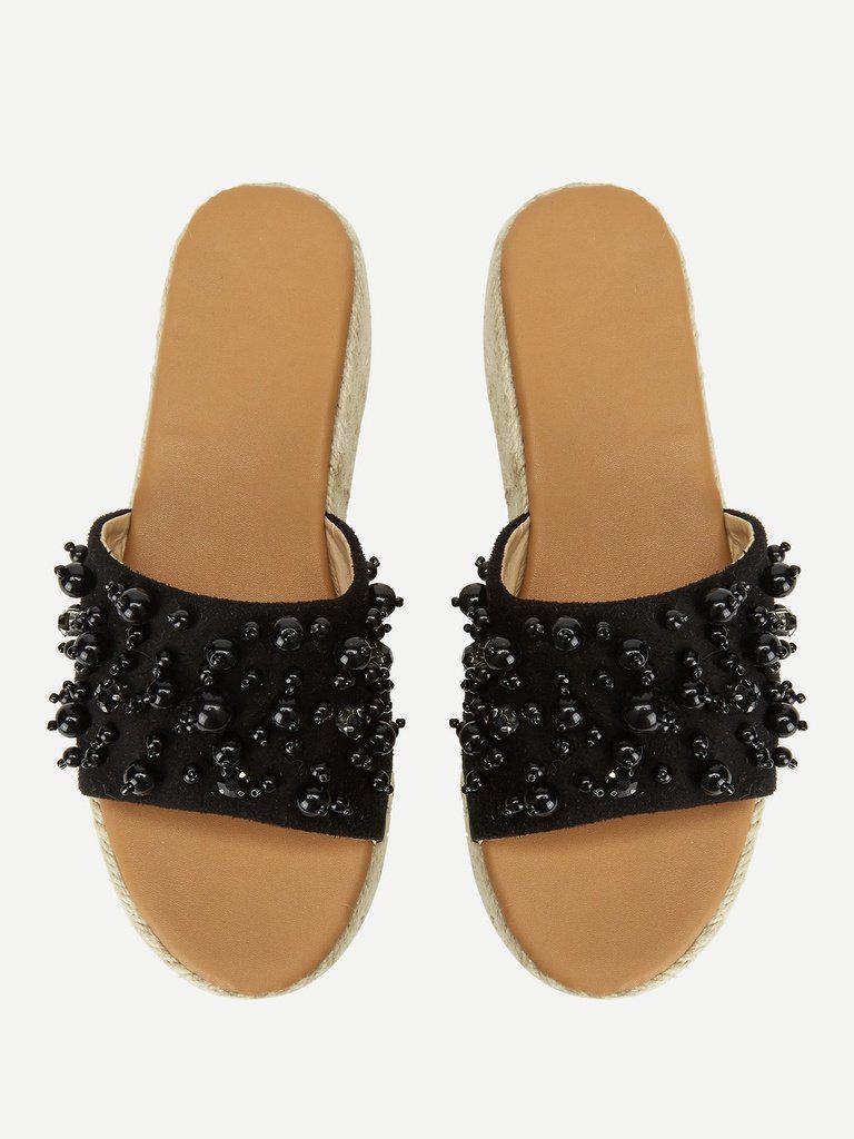 Faux Pearl Espadrille Platform Wedges-shoes-Des Mess