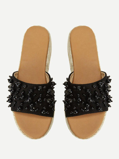 Faux Pearl Espadrille Platform Wedges-shoes-Des Mess