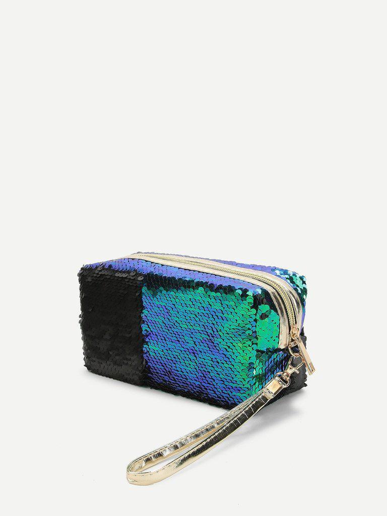 Sequin Makeup Bag With Wristlet-makeup-Des Mess