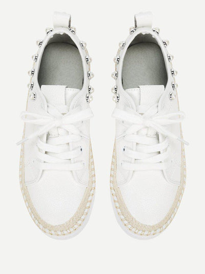 Faux Pearl Detail Lace Up Sneakers-shoes-Des Mess