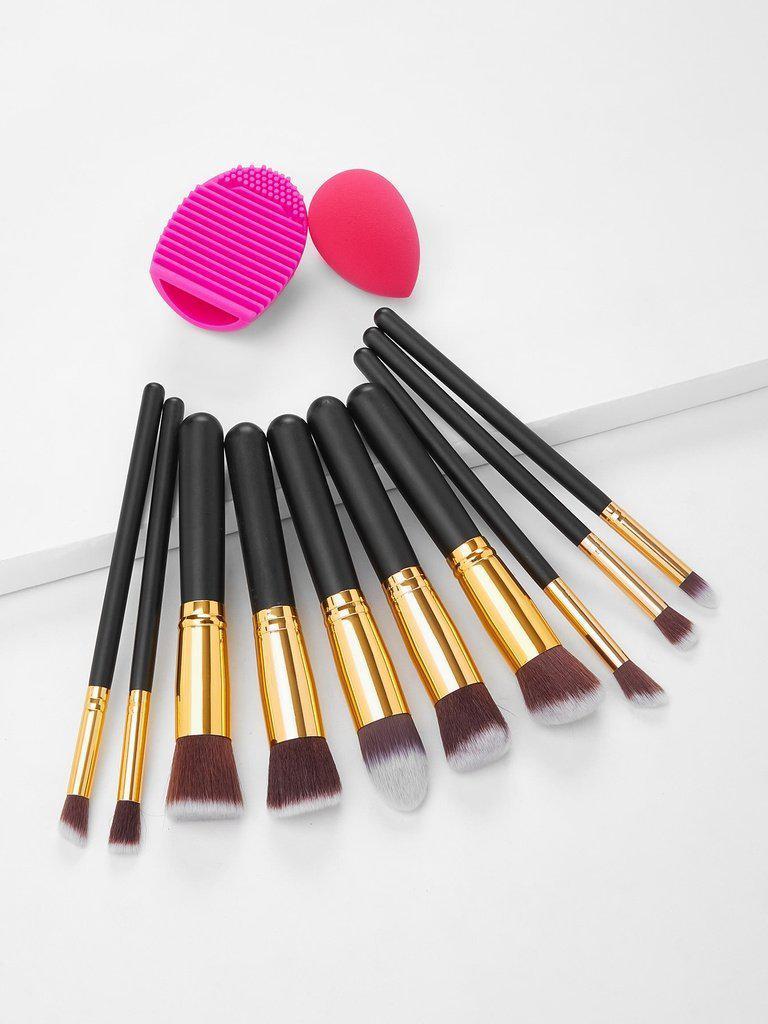 Black Cosmetic Makeup Brush Set With Blending Sponges-makeup-Des Mess