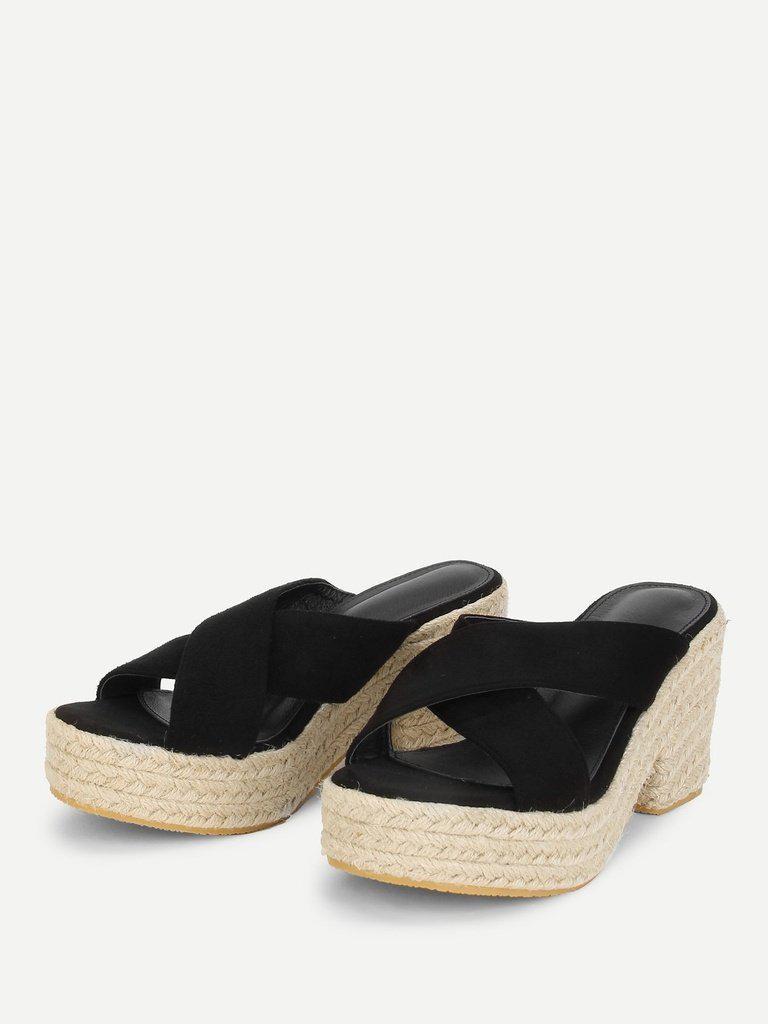 Cross Cross Suede Wedge Sandals-shoes-Des Mess