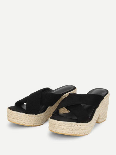 Cross Cross Suede Wedge Sandals-shoes-Des Mess