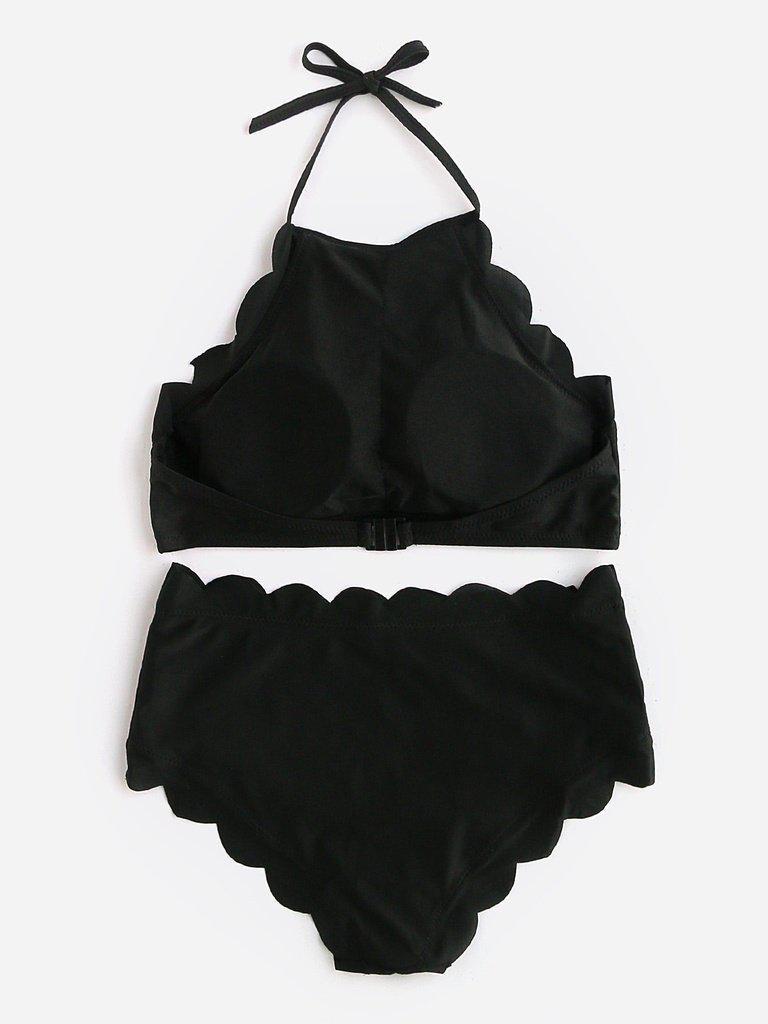 Scalloped Trim Halter High Waist Bikini Set--Des Mess