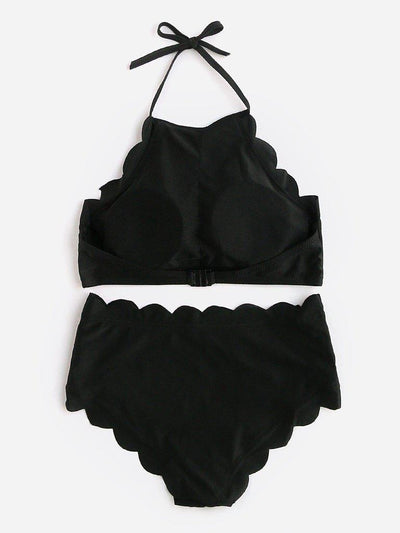 Scalloped Trim Halter High Waist Bikini Set--Des Mess