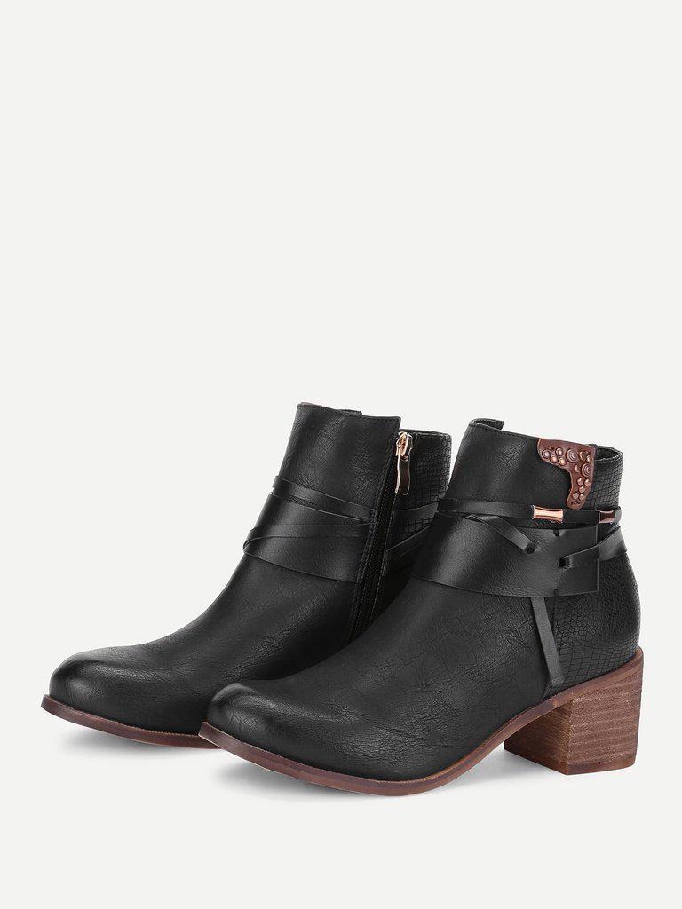 Block Heeled Round Toe Ankle Boots-shoes-Des Mess