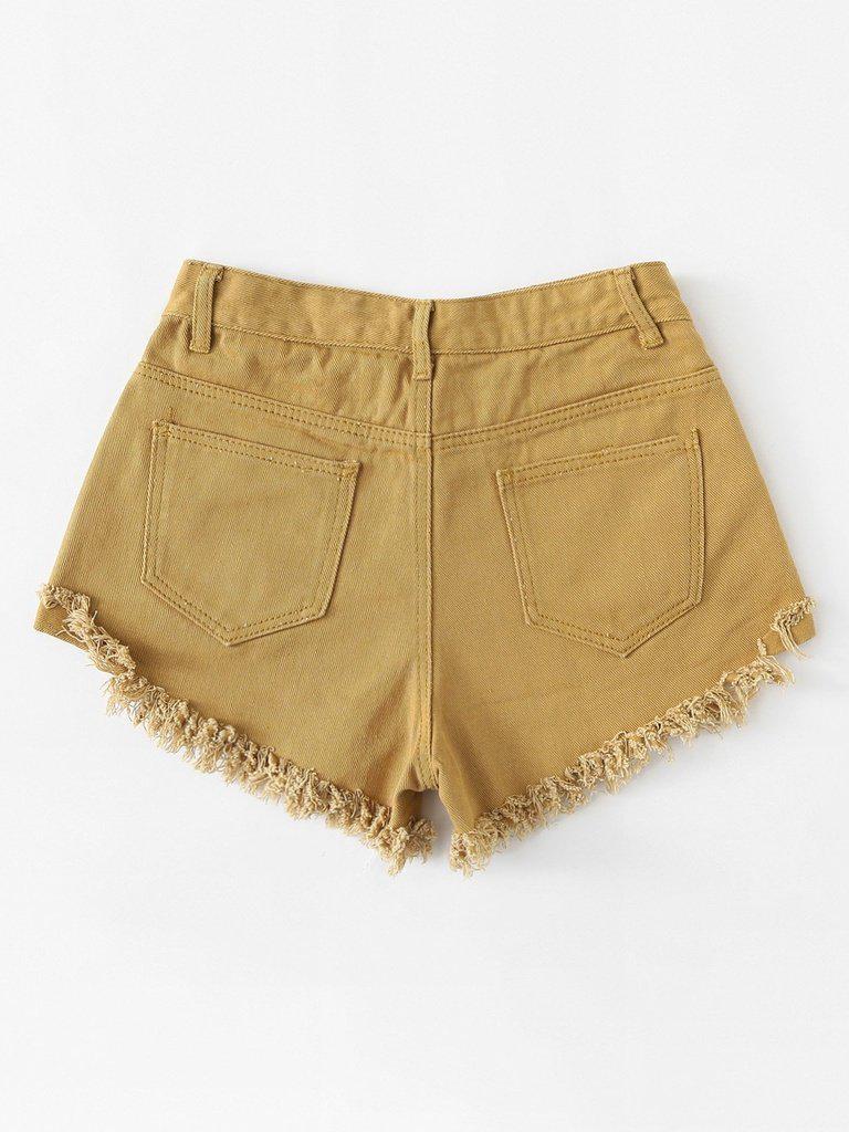 Raw Hem Ripped Denim Shorts-bottom-Des Mess