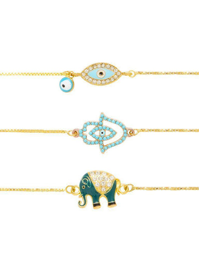 Eye & Elephant Design Link Bracelet Set-jewelry-Des Mess
