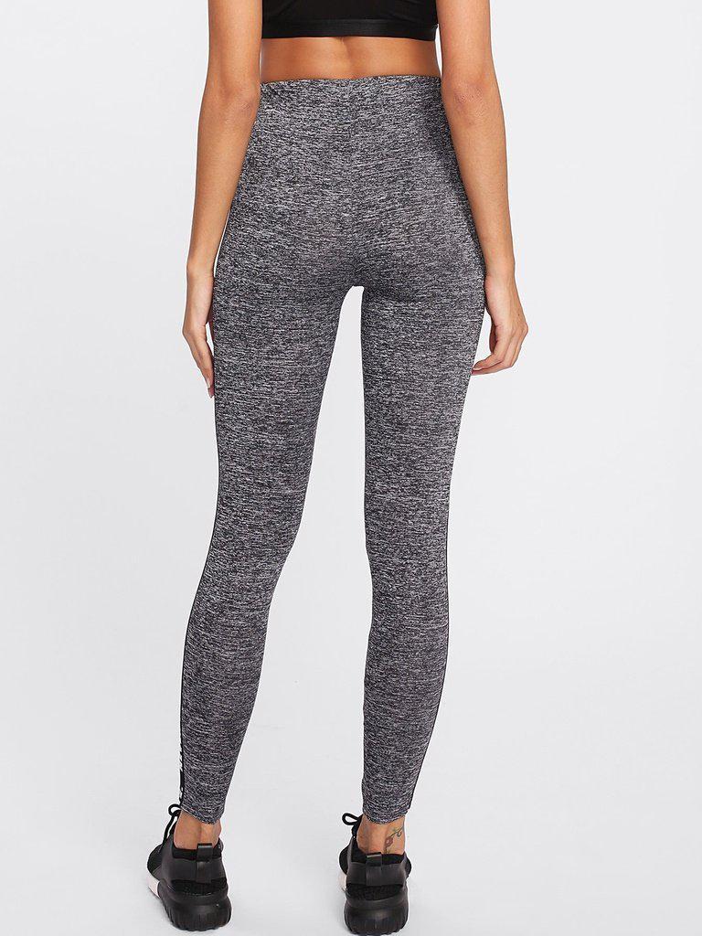 Letter Print Side Marled Knit Leggings-bottom-Des Mess