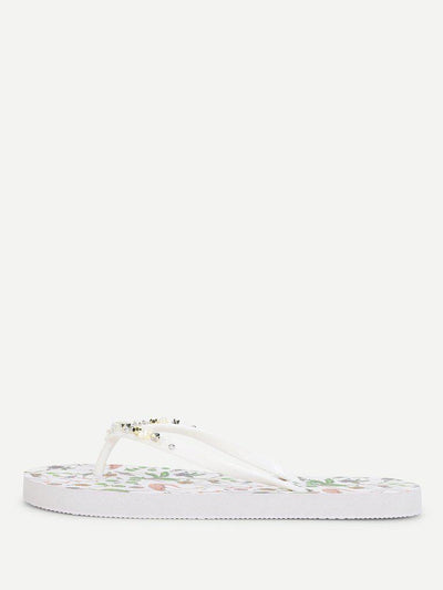 Calico & Bird Print Flip Flops-shoes-Des Mess