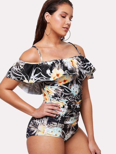 Flower Print Flounce Swimsuit-swimwear-Des Mess