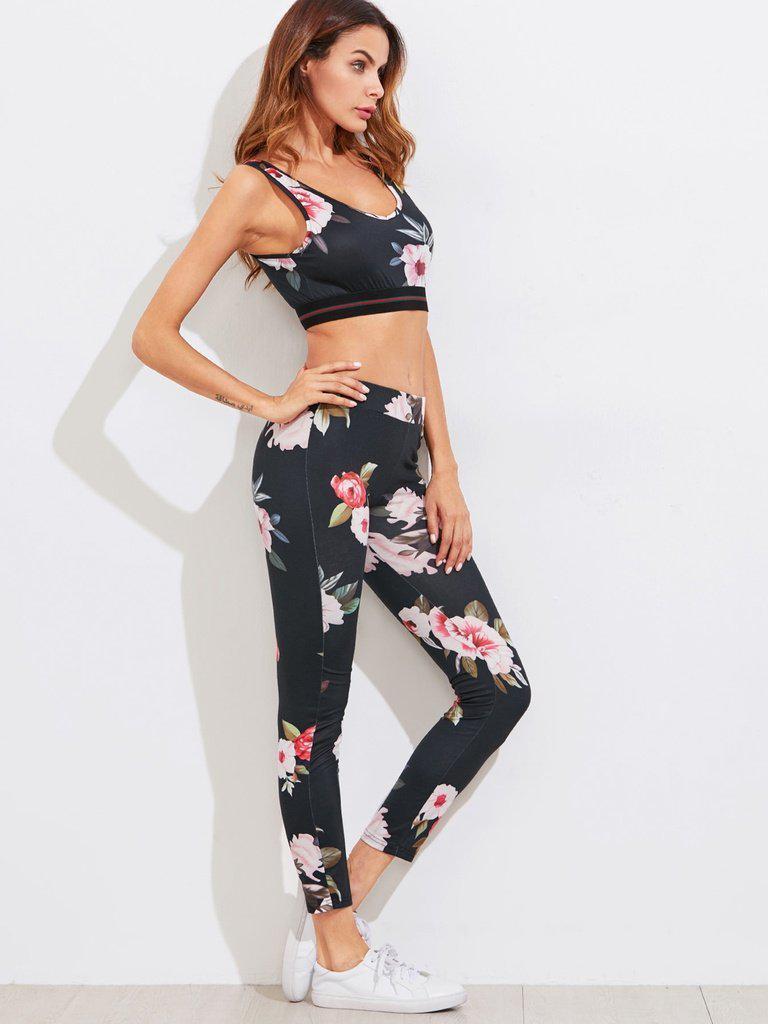 Floral Print Sports & Leggings Set-sportswear-Des Mess