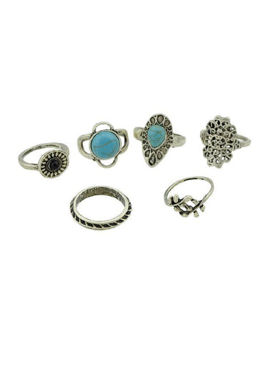 6Pcs/Set Branches Pattern Blue Stone Rings-jewelry-Des Mess