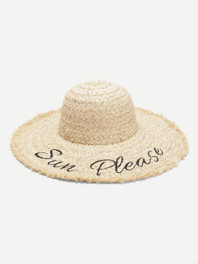 Embroidered Letter Straw Hat-accessories-Des Mess