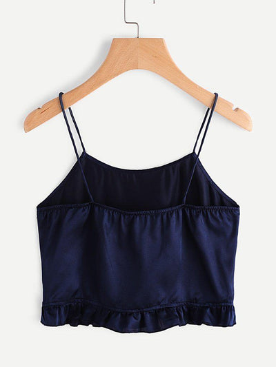 Frill Trim Cami And Shorts Pajama Set-loungewear-Des Mess
