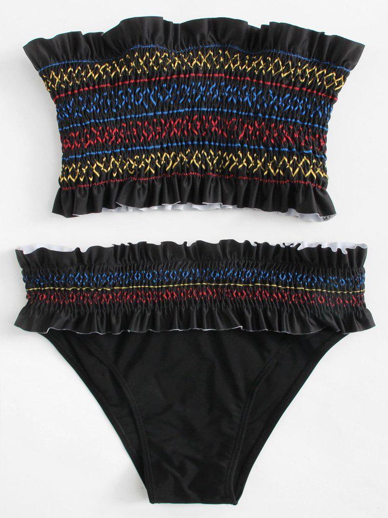 Shirred Bandeau Bikini Set-swimwear-Des Mess