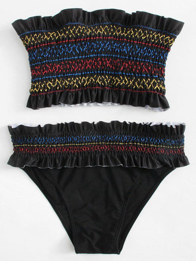 Shirred Bandeau Bikini Set-swimwear-Des Mess